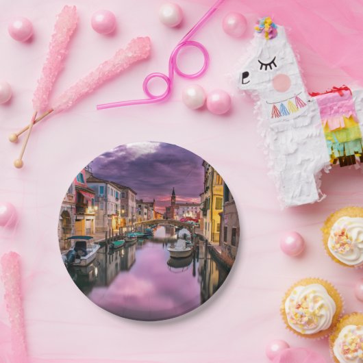 Assiettes En Carton Venise, Italie Canal Pittoresque & Architecture Vé (Fête)