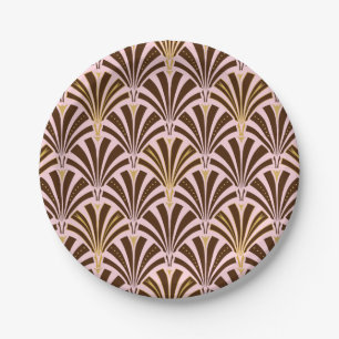 Assiettes En Carton Ventilateur Art déco motif - chocolat rose