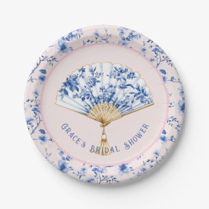 Assiettes En Carton Ventilateur Chinoiserie rose et bleu Thé nuptial