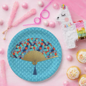 Assiettes En Carton Ventilateur déco - Fleurs en Cobalt, Turquoise et (Fête)