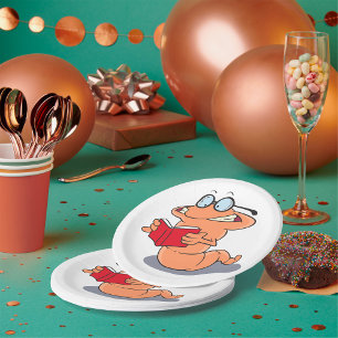 Assiettes En Carton Ver de terre amateur de lecture lisant un livre