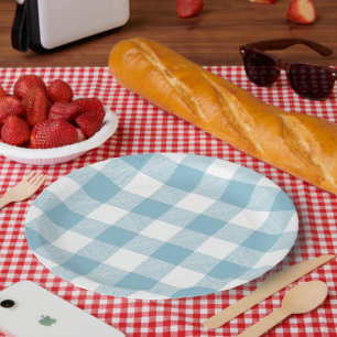 Assiettes En Carton Véranda à vivre lent Bleu givré à carreaux