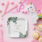 Assiettes En Carton Verdure botanique aquarelle (Fête)