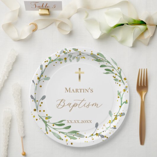 Assiettes En Carton verdure couronne Baptême (Mariage)