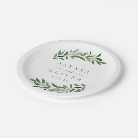 Assiettes En Carton Verdure Élégante Plaques en papier de mariage (Angle)