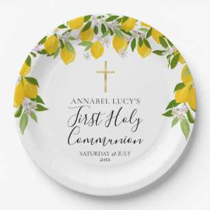 Assiettes En Carton Verdure en fleurs de citron Première communion sai
