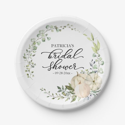 Assiettes En Carton Verdure Eucalyptus Citrouille Fête de Mariage Auto (Devant)