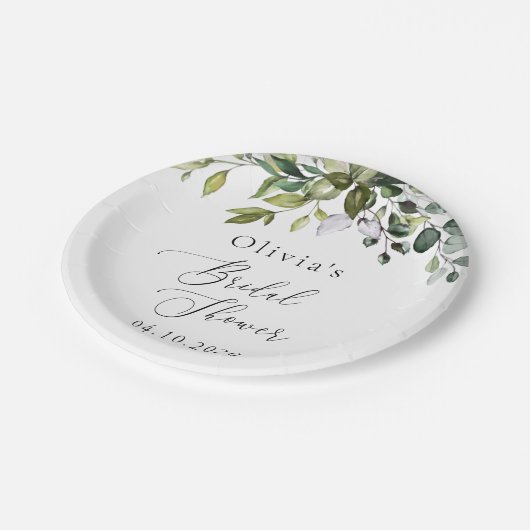 Assiettes En Carton Verdure, Eucalyptus Feuilles, Boho, Fête des marié (Angle)