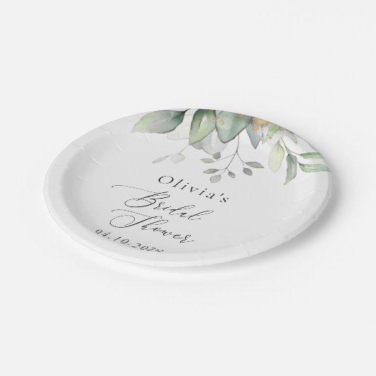 Assiettes En Carton Verdure, Eucalyptus Feuilles, Boho, Fête des marié (Angle)