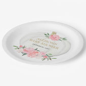 Assiettes En Carton Verdure florale rose vif citrouilles blancs (Angle)