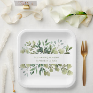 Assiettes En Carton Verdure mariage Eucalyptus Aquarelle Personnaliser
