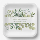 Assiettes En Carton Verdure mariage Eucalyptus Aquarelle Personnaliser (Recto)