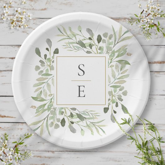 Assiettes En Carton Verdure Monogramme Initiales Mariage