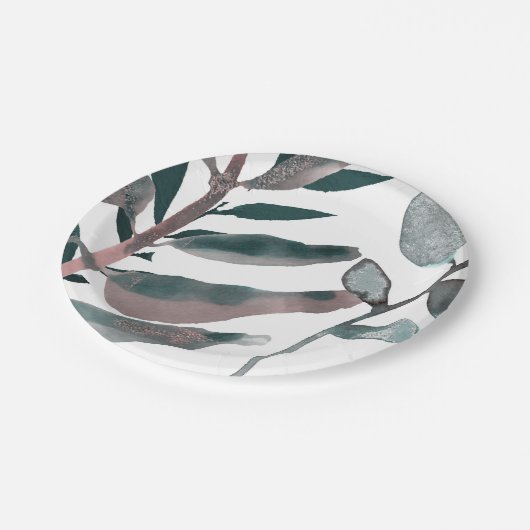 Assiettes En Carton Verdure rustique Bleue Botanique Feuille Aquarelle (Angle)