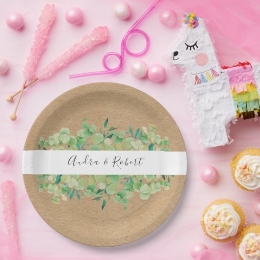 Assiettes En Carton Verdure rustique Eucalyptus Garland Mariage (Fête)