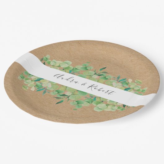 Assiettes En Carton Verdure rustique Eucalyptus Garland Mariage (Angle)