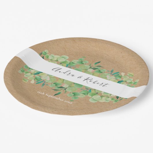 Assiettes En Carton Verdure rustique Eucalyptus Garland Mariage (Angle)