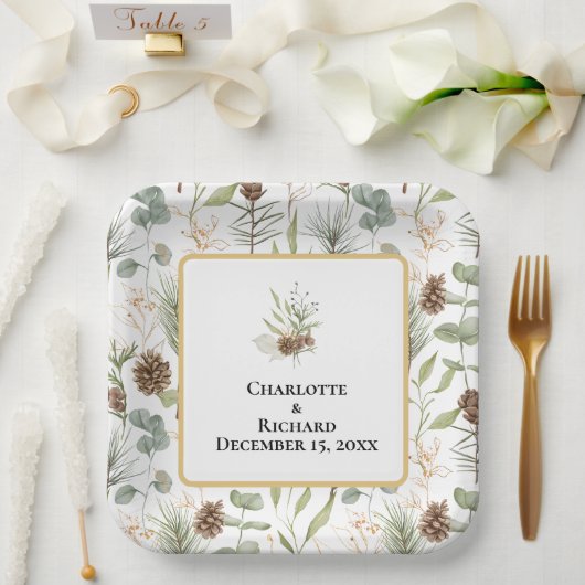 Assiettes En Carton Verdure rustique & Pinecones (Mariage)