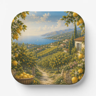 Assiettes En Carton Verger de citronniers de la côte d'Amalfi Médite