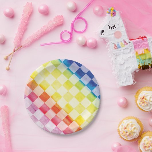 Assiettes En Carton Vérificateurs Arc-en-ciel - Plaques en papier (Fête)