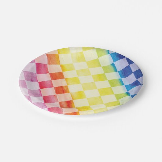 Assiettes En Carton Vérificateurs Arc-en-ciel - Plaques en papier (Angle)