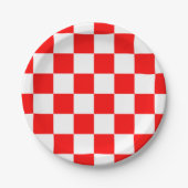 Assiettes En Carton Vérificateurs modernes géométriques rouges blancs  (Devant)