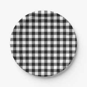 Assiettes En Carton Vérifications Modernes de Buffle Noir et Blanc