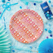 Assiettes En Carton Vérifié, Chèques - rose, orange et crème (Fête)