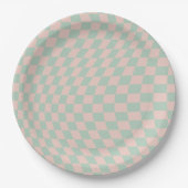Assiettes En Carton Vérifier Motif Sage Vert Et Beige Checkerboard (Devant)