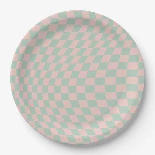 Assiettes En Carton Vérifier Motif Sage Vert Et Beige Checkerboard (Devant)