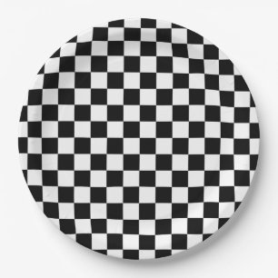 Assiettes En Carton Vérifier noir blanc À damiers Motif tableau de bor