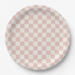 Assiettes En Carton Vérifier Pale Beige À damiers Motif Checkboard