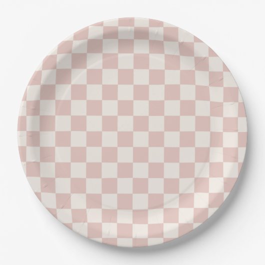 Assiettes En Carton Vérifier Pale Beige À damiers Motif Checkboard (Devant)