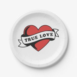 Assiettes En Carton Véritable amour Tatouage Coeur Design romantique