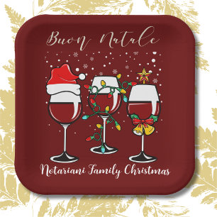 Assiettes En Carton Verre à vin festif de Noël Buon Natale Noël italie