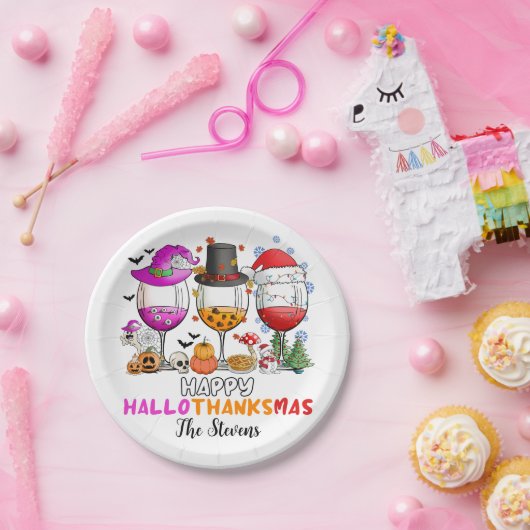 Assiettes En Carton Verre de vin Hallowksmas heureux (Fête)