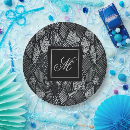Assiettes En Carton Verre en mosaïque gris foncé Monogramme (Fête)