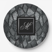 Assiettes En Carton Verre en mosaïque gris foncé Monogramme (Devant)