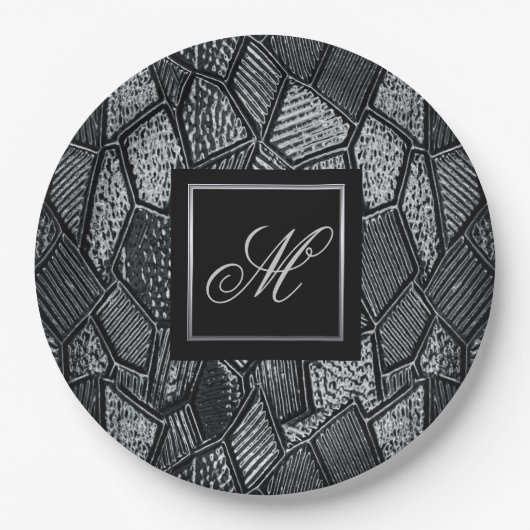 Assiettes En Carton Verre en mosaïque gris foncé Monogramme (Devant)