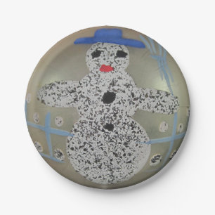 Assiettes En Carton Verre vintage Bal de Noël Snowman main peint