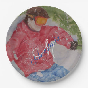 ASSIETTES EN CARTON VERS LE BAS MONOGRAMME DE PARTIE DE SKIEUR DE