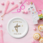 Assiettes En Carton Verset biblique sauvé par Grace (Fête)