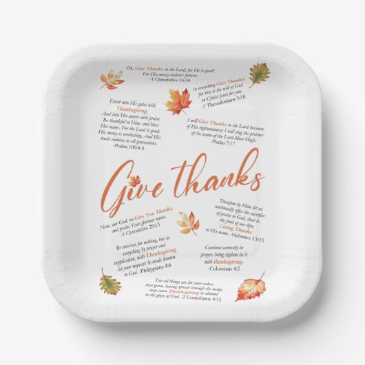 Assiettes En Carton Versets de la Bible de Thanksgiving avec feuilles  (Recto)