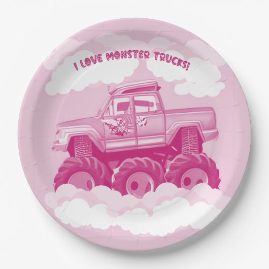 Assiettes En Carton Version rose I Love Monster Trucks Image (Devant)
