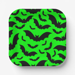 Assiettes En Carton vert acide halloween chauves-souris vampires gothi