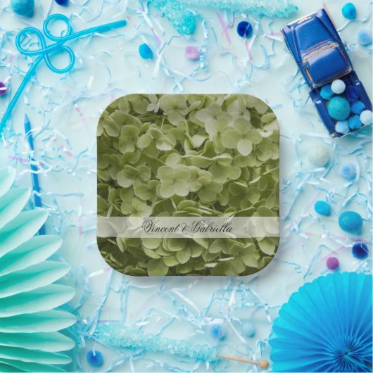 Assiettes En Carton Vert Annabelle Hydrangea Fleurs Mariage (Fête)