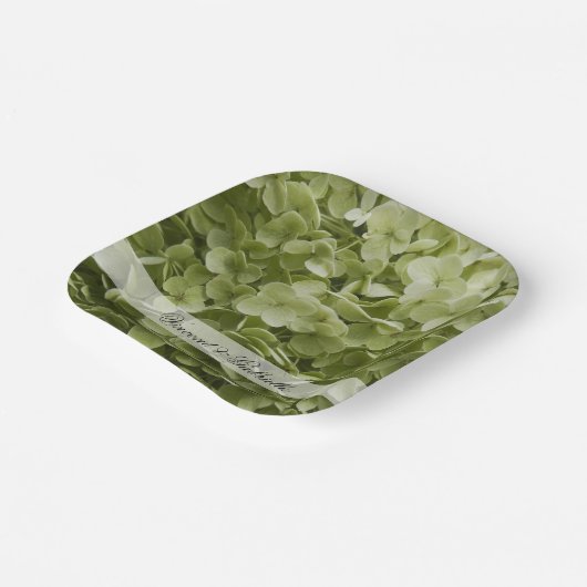 Assiettes En Carton Vert Annabelle Hydrangea Fleurs Mariage (Angulaire)