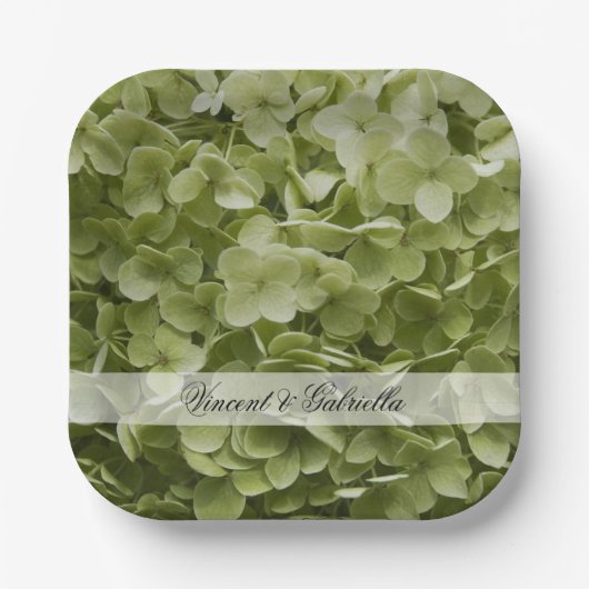 Assiettes En Carton Vert Annabelle Hydrangea Fleurs Mariage (Recto)