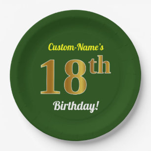 Assiettes En Carton Vert, anniversaire d'or de Faux 18ème + Nom fait