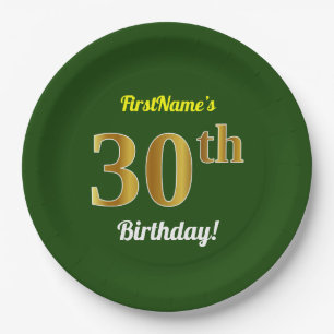Assiettes En Carton Vert, anniversaire d'or de Faux 30ème + Nom fait